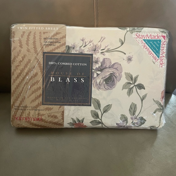 VTG Springmaid Twin Fitted Sheet MUIR WOODS PINK Cottage Garden Floral NEW - Picture 1 of 5